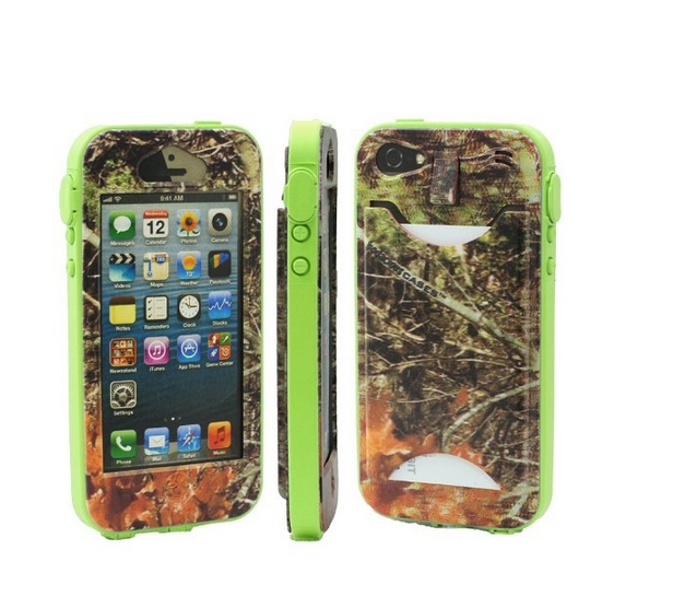 Durable Camouflauge iPhone 5 Band-It Case Orange Cambo with Bo Green